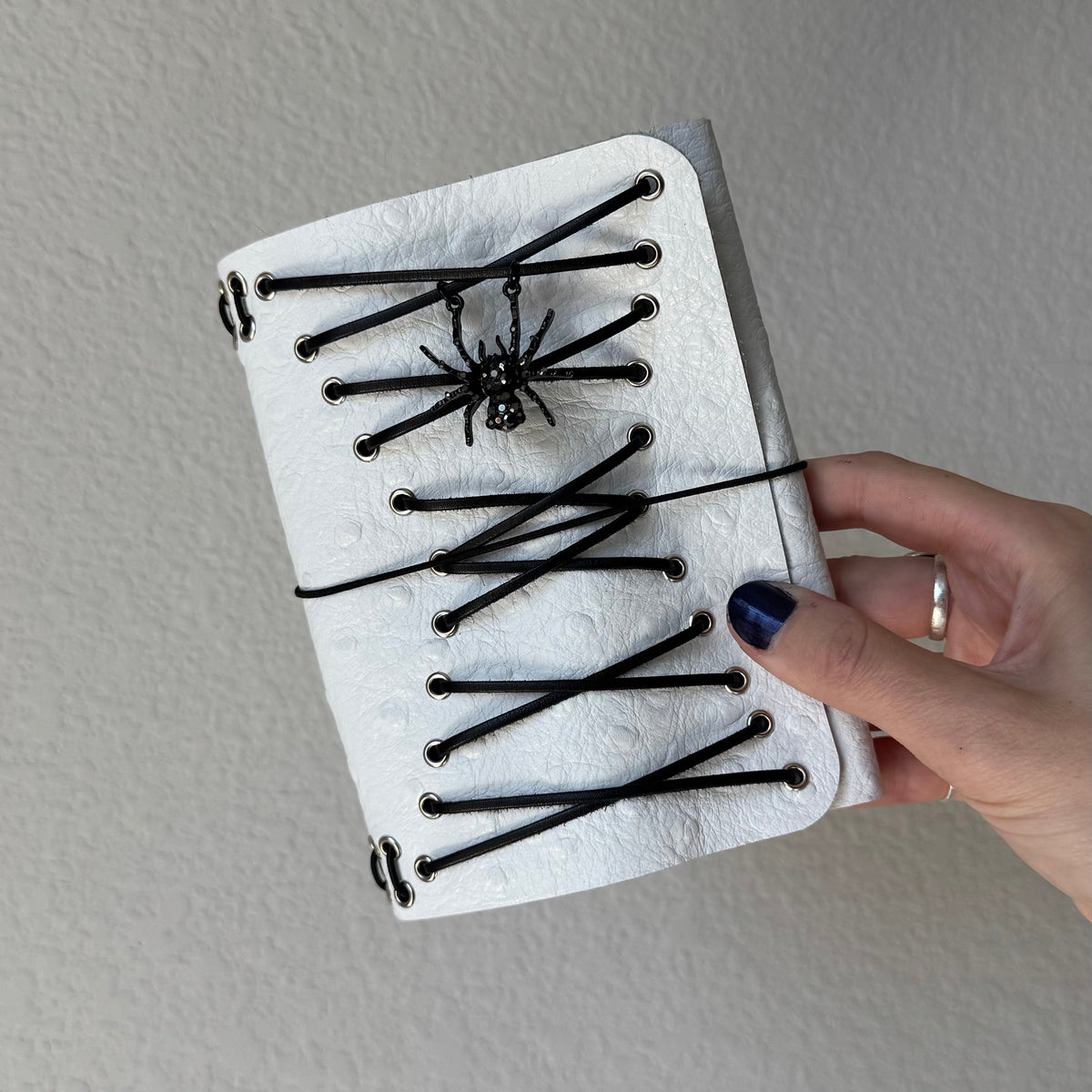 Corset + Spider Detail White Leather Handmade Journal LIMITED FALL DROP