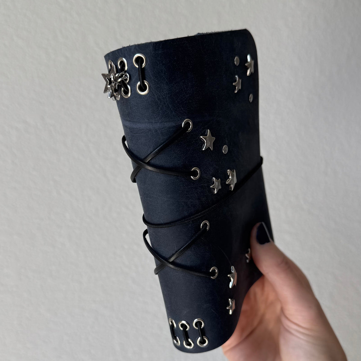 Starry Night Navy with Corset Detail Leather Handmade Journal LIMITED FALL DROP