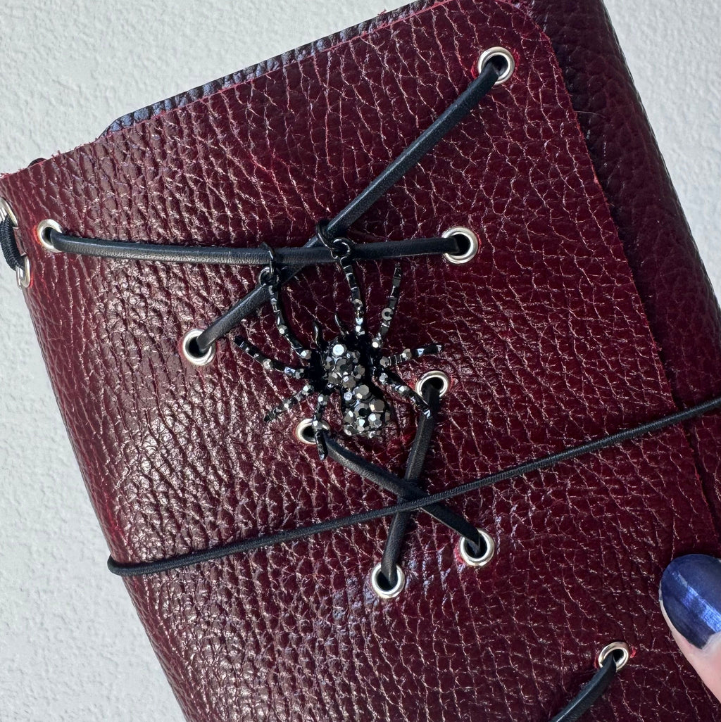 Corset + Spider Detail Burgundy Leather Handmade Journal LIMITED FALL DROP