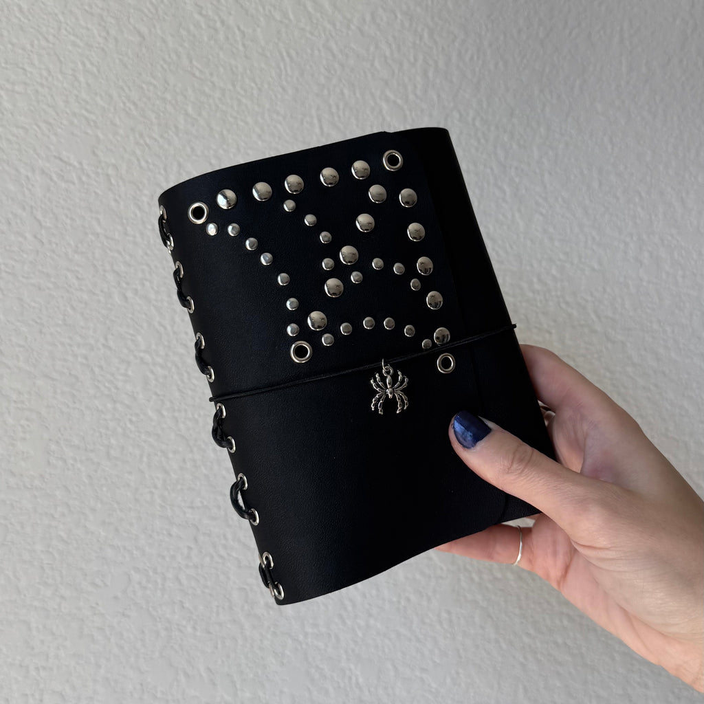 Spiderweb + Spider + Corset Detail Leather Handmade Journal LIMITED FALL DROP