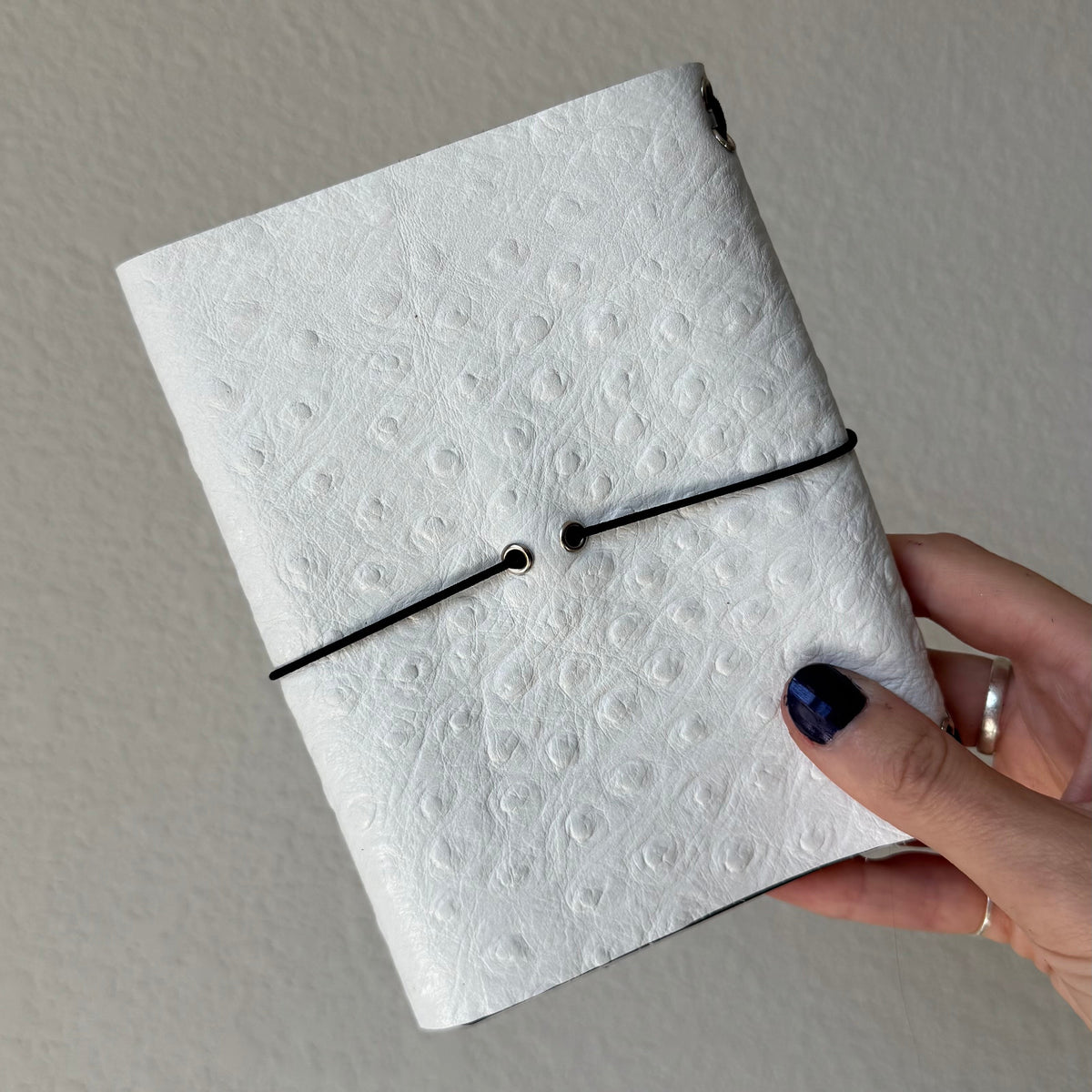 Star Crystal Charm White Leather Trifold Handmade Journal FALL LIMITED DROP