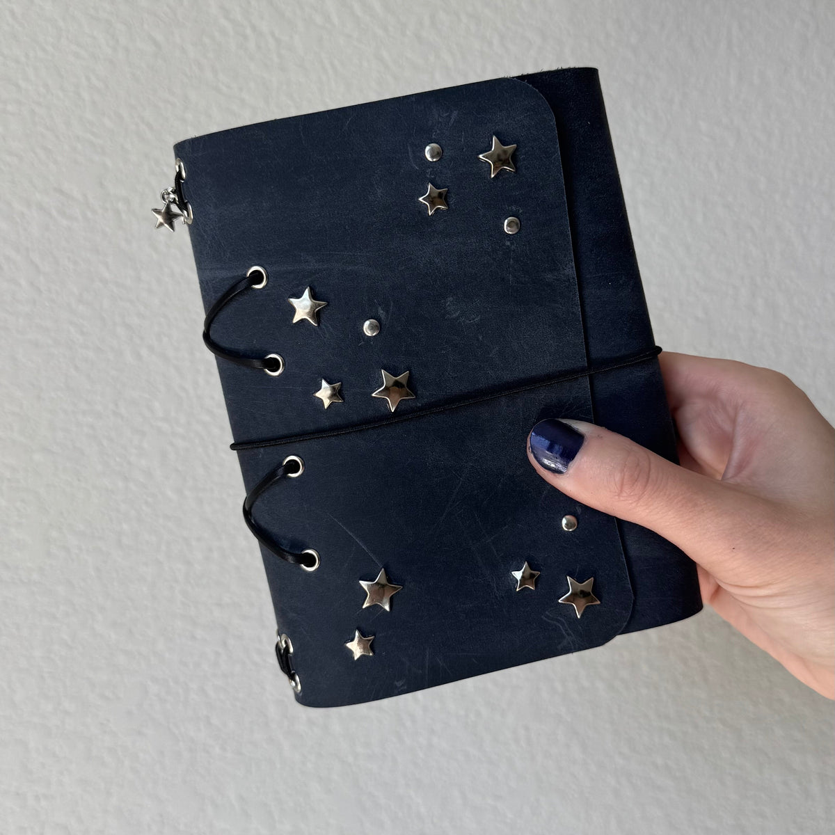 Starry Night Navy with Corset Detail Leather Handmade Journal LIMITED FALL DROP