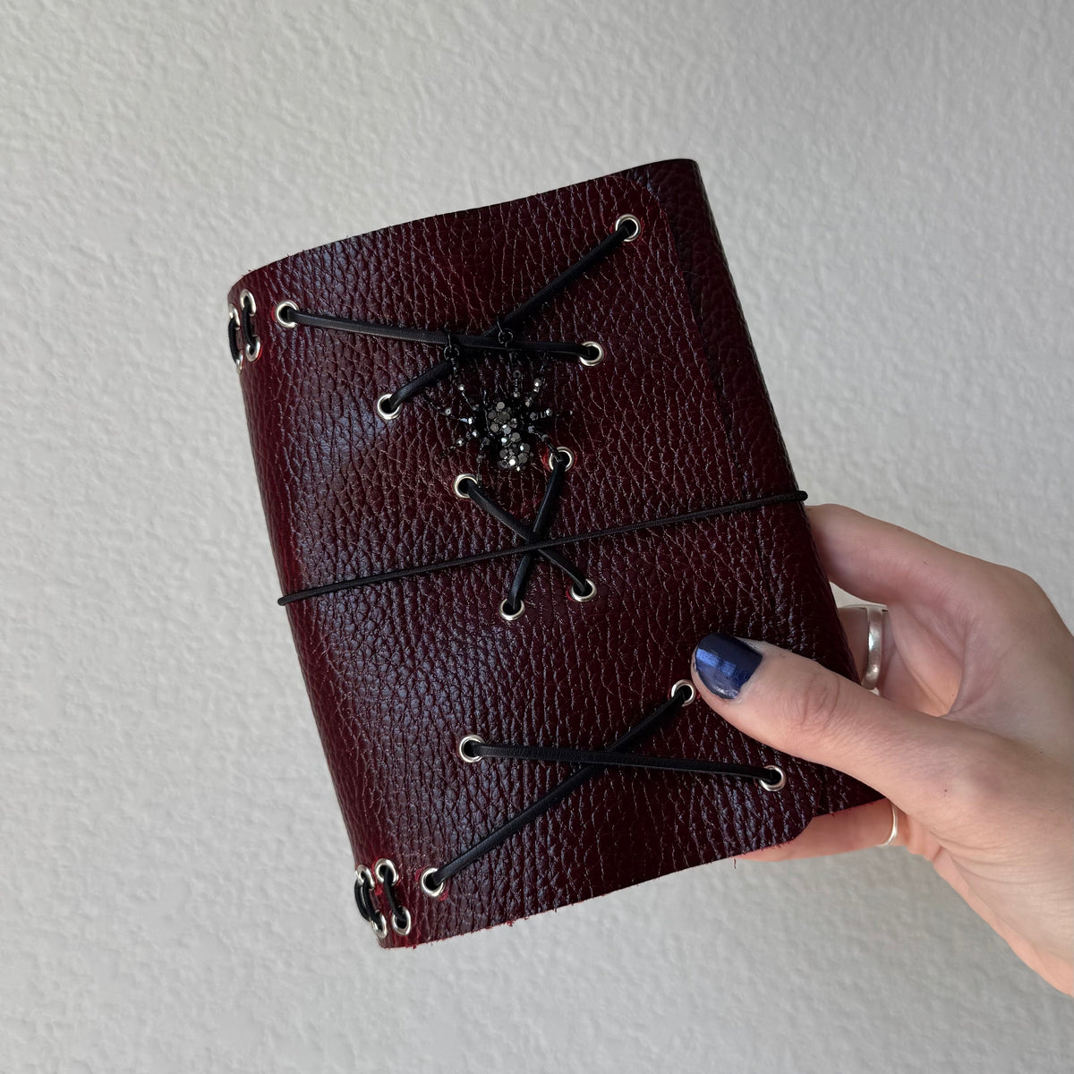 Corset + Spider Detail Burgundy Leather Handmade Journal LIMITED FALL DROP